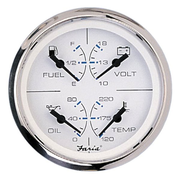 Faria Beede Instruments 33851 Fuel Level/Oil PSI (80 PSI)/Water Temp (100-250 DegreeF)/Voltmeter (10-16 VDC)-4" 33851 - main
